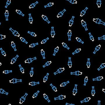 Line Torch flame icon isolated seamless pattern on black background. Symbol fire イラスト素材
