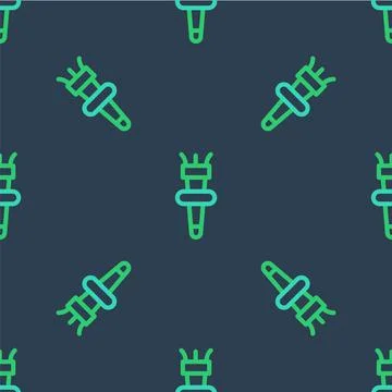 Line Torch flame icon isolated seamless pattern on blue background. Symbol fi 库存插图