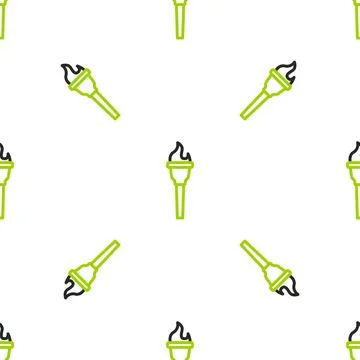 Line Torch flame icon isolated seamless pattern on white background. Symbol.. イラスト素材
