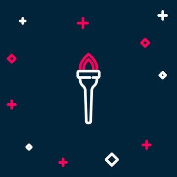 Line Torch flame icon isolated on blue background. Symbol fire hot, flame p.. 库存插图