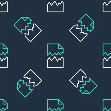 Line Torn document icon isolated seamless pattern on black background.  Vecto Stock Illustration