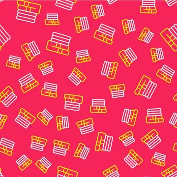 Line Towel stack icon isolated seamless pattern on red background. Vector 스톡 일러스트