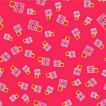 Line Toy building block bricks for children icon isolated seamless pattern on Stock Illustration