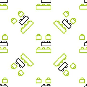 Line Toy building block bricks for children icon isolated seamless pattern on Stock Illustration