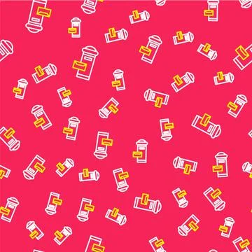 Line Traditional London mail box icon isolated seamless pattern on red Stock Illustration