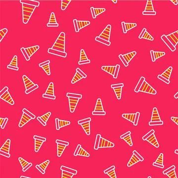 Line Traffic cone icon isolated seamless pattern on red background. Vector Stock Illustration
