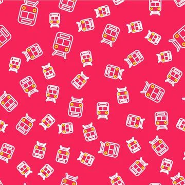 Line Train and railway icon isolated seamless pattern on red background. Public Illustrazione stock