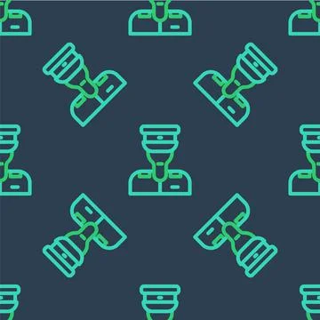 Line Train conductor icon isolated seamless pattern on blue background. Vector Stock Illustration