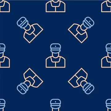 Line Train conductor icon isolated seamless pattern on blue background. Vector Stock Illustration