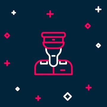 Line Train conductor icon isolated on blue background. Colorful outline concept Stock Illustration