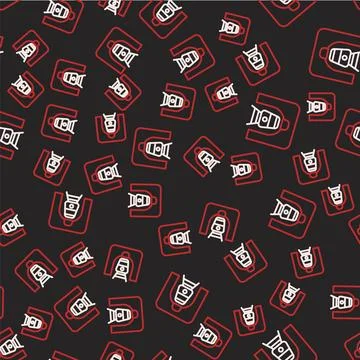 Line Train in railway tunnel icon isolated seamless pattern on black background Stock Illustration