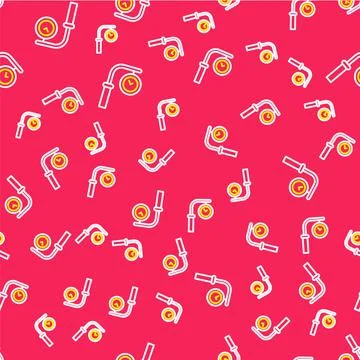 Line Train station clock icon isolated seamless pattern on red background Stock Illustration