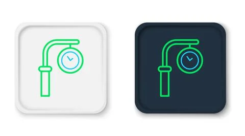 Line Train station clock icon isolated on white background. Colorful outline Stock Illustration