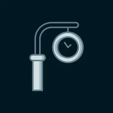 Line Train station clock icon isolated on black background. Flat filled out.. 스톡 일러스트