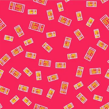 Line Train ticket icon isolated seamless pattern on red background. Travel by Illustrazione stock