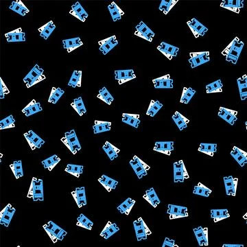 Line Train ticket icon isolated seamless pattern on black background. Travel by Stock Illustration