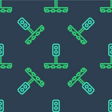 Line Train traffic light icon isolated seamless pattern on blue background Stock Illustration