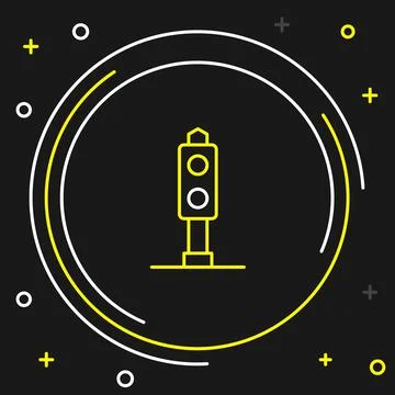 Line Train traffic light icon isolated on black background. Traffic lights for Illustrazione stock