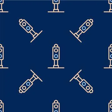 Line Train traffic light icon isolated seamless pattern on blue background Stock Illustration