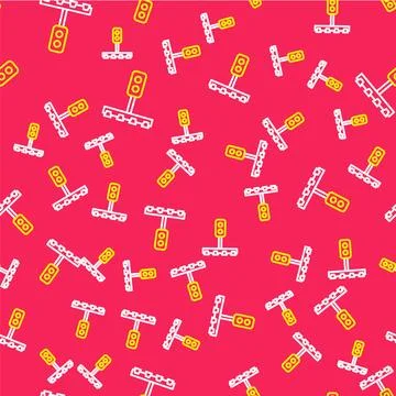 Line Train traffic light icon isolated seamless pattern on red background. .. Stock Illustration