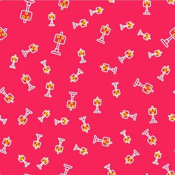 Line Train traffic light icon isolated seamless pattern on red background. .. Stock Illustration