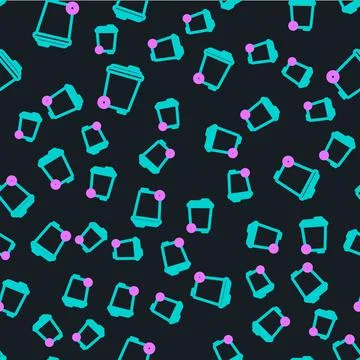 Line Trash can icon isolated seamless pattern on black background. Garbage bin Stock Illustration