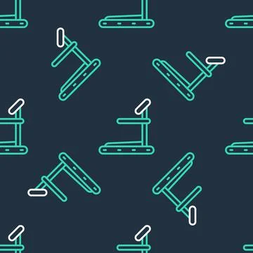 Line Treadmill machine icon isolated seamless pattern on black background Illustrazione stock