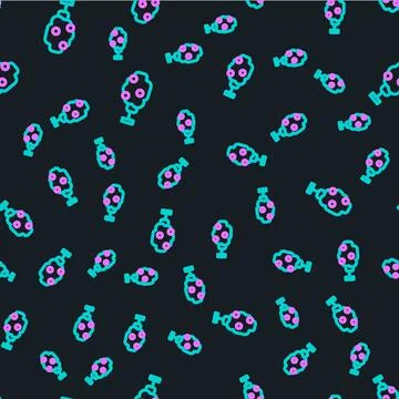 Line Tree with apple icon isolated seamless pattern on black background Illustrazione stock