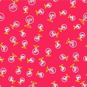 Line Tree icon isolated seamless pattern on red background. Forest symbol 스톡 일러스트