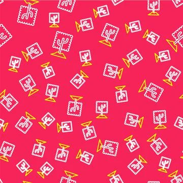 Line Tree icon isolated seamless pattern on red background. Forest symbol 스톡 일러스트