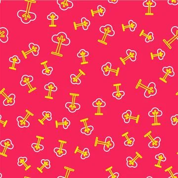 Line Tree icon isolated seamless pattern on red background. Forest symbol Illustrazione stock