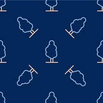 Line Tree icon isolated seamless pattern on blue background. Forest symbol Stock Illustration