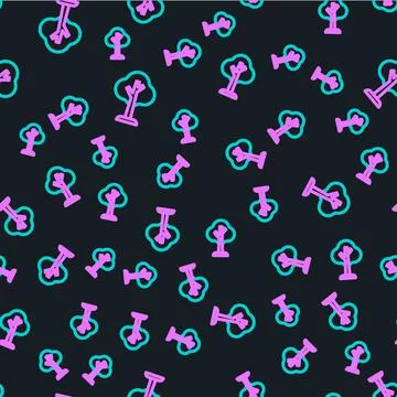 Line Tree icon isolated seamless pattern on black background. Forest symbol Stock Illustration