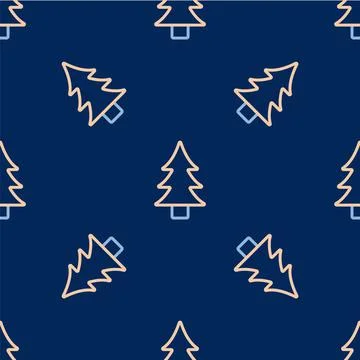 Line Tree icon isolated seamless pattern on blue background. Forest symbol 스톡 일러스트