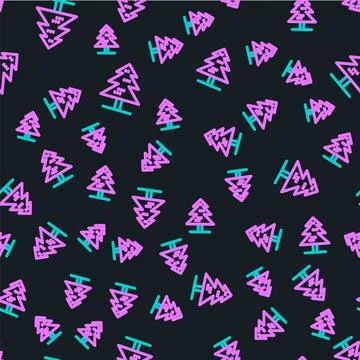 Line Tree icon isolated seamless pattern on black background. Forest symbol Stock Illustration