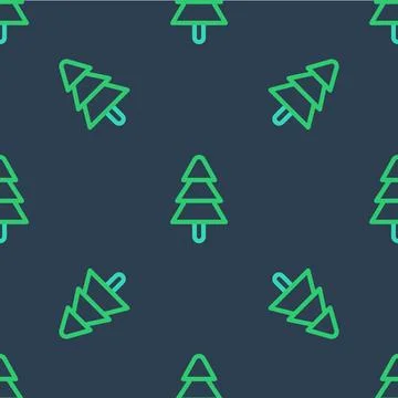 Line Tree icon isolated seamless pattern on blue background. Forest symbol 스톡 일러스트