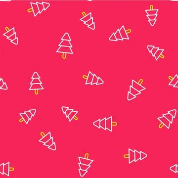 Line Tree icon isolated seamless pattern on red background. Forest symbol. Ve 스톡 일러스트