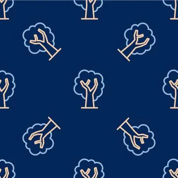 Line Tree icon isolated seamless pattern on blue background. Forest symbol... Illustrazione stock