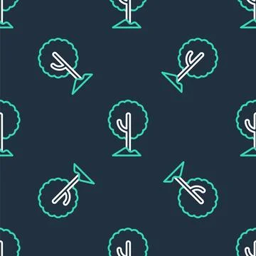 Line Tree icon isolated seamless pattern on black background. Forest symbol.. Illustrazione stock