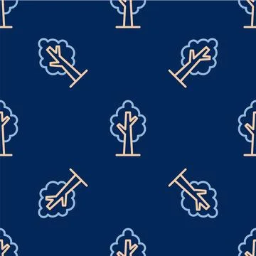 Line Tree icon isolated seamless pattern on blue background. Forest symbol... 스톡 일러스트
