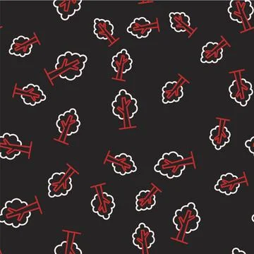 Line Tree icon isolated seamless pattern on black background. Forest symbol.. Illustrazione stock