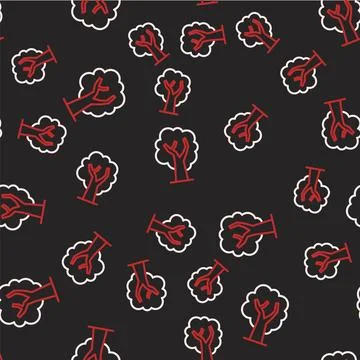 Line Tree icon isolated seamless pattern on black background. Forest symbol.. Illustrazione stock