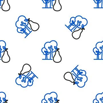 Line Tree with pears icon isolated seamless pattern on white background Stock Illustration