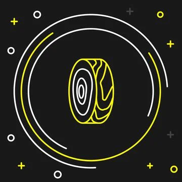 Line Tree rings icon isolated on black background. Wooden cross section Stock Illustration