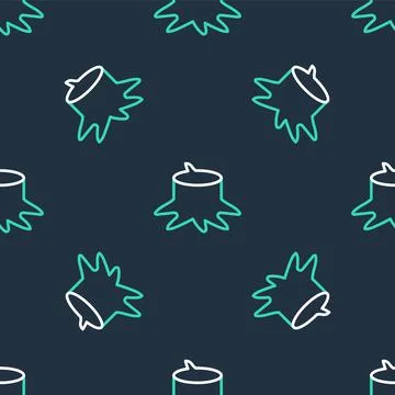 Line Tree stump icon isolated seamless pattern on black background. Vector Stock Illustration