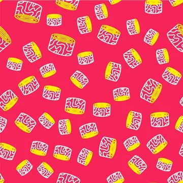 Line Tree stump icon isolated seamless pattern on red background. Vector Stock Illustration