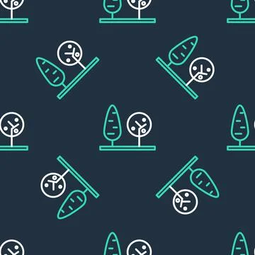 Line Trees icon isolated seamless pattern on black background. Forest symbol Stockillustratie