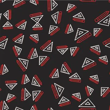 Line Triangular ruler and pencil icon isolated seamless pattern on black back Stockillustratie