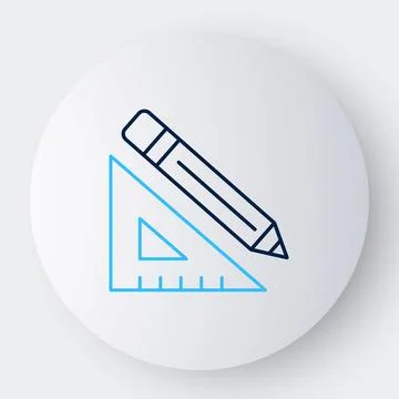 Line Triangular ruler and pencil icon isolated on white background. Straightedge Illustrazione stock
