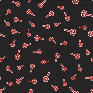 Line Trident devil icon isolated seamless pattern on black background. Happy Stock Illustration